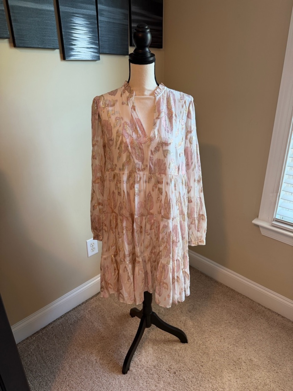 Lilly Pulitzer NWT Sarita Silk Blush Pink Metallic Floral Mini Dress